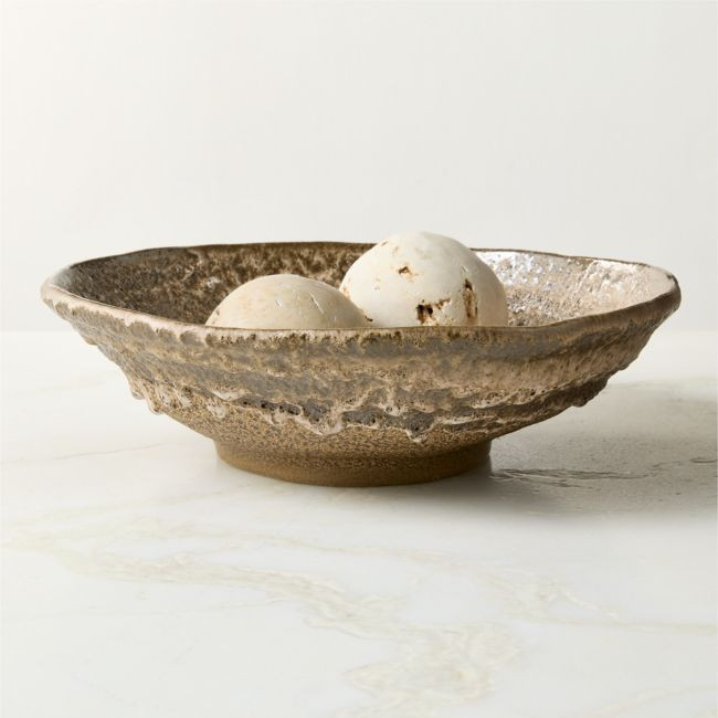 Rosalia Brown Ceramic Decorative Bowl with Reactive Glaze | CB2