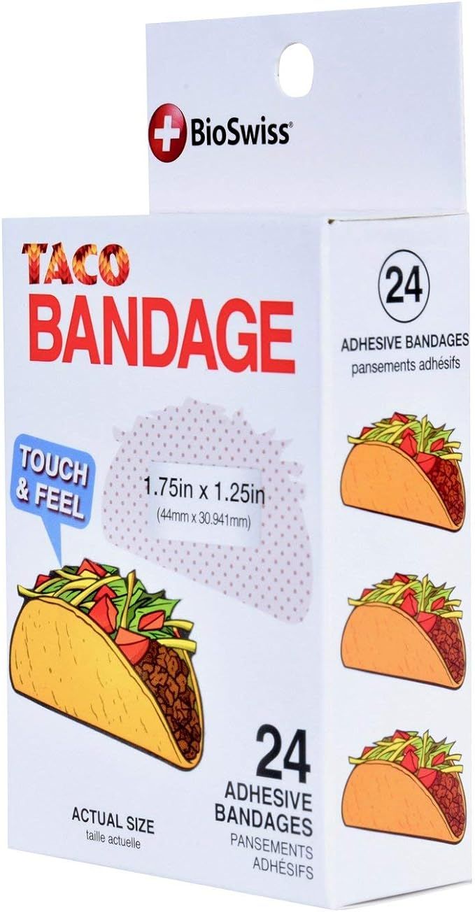 BioSwiss Novelty Bandages Self-Adhesive Funny First Aid, Novelty Gag Gift (24pc) (Taco) | Amazon (US)