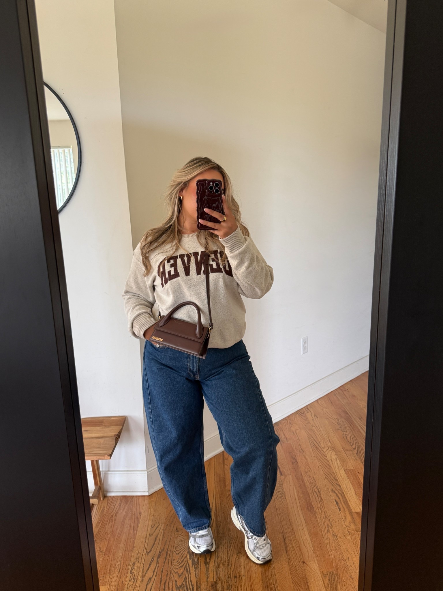 A chill game day Sunday 🏈🤎 

Jeans: curve 31R; color: Dark
Sweater I got in Denver but Abercrombie has great NFL sweaters; size down🫶🏼

#LTKStyleTip #LTKSeasonal #LTKMidsize