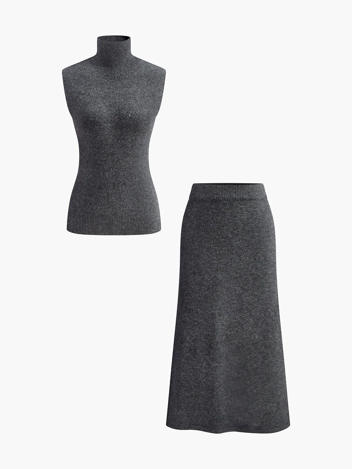 Minimalist Turtleneck Sleeveless Skirt Set | Commense