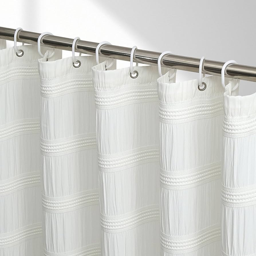 Lamerirose White Shower Curtain Boho, 72 x 72 Cotton Blend Waffle Tufted Striped Chic Textured Fa... | Amazon (US)