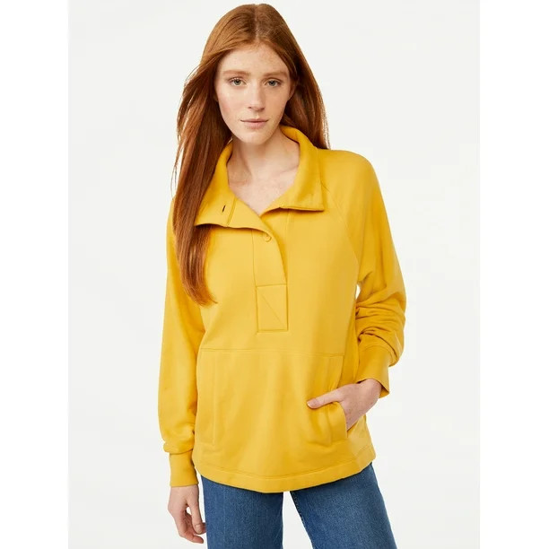 Free Assembly Women's Placket Sweatshirt with Raglan Sleeves - Walmart.com | Walmart (US)