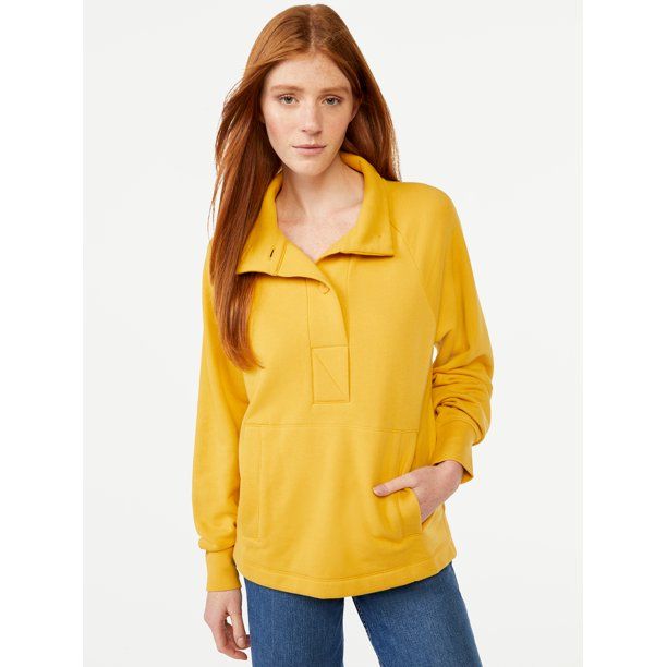 Free Assembly Women's Placket Sweatshirt with Raglan Sleeves - Walmart.com | Walmart (US)