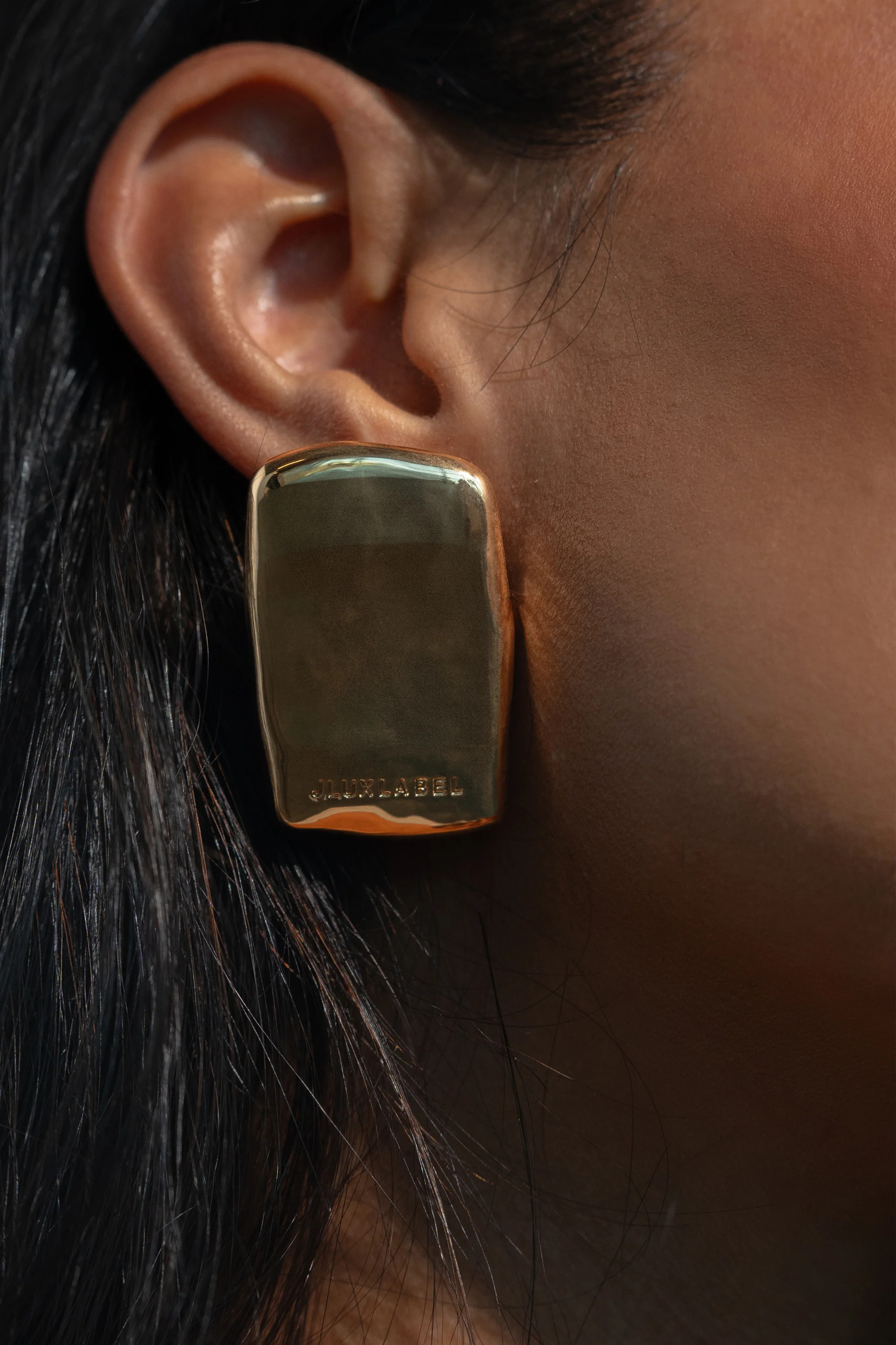 Gold JLUXLABEL Logo Earrings | JLUXLABEL