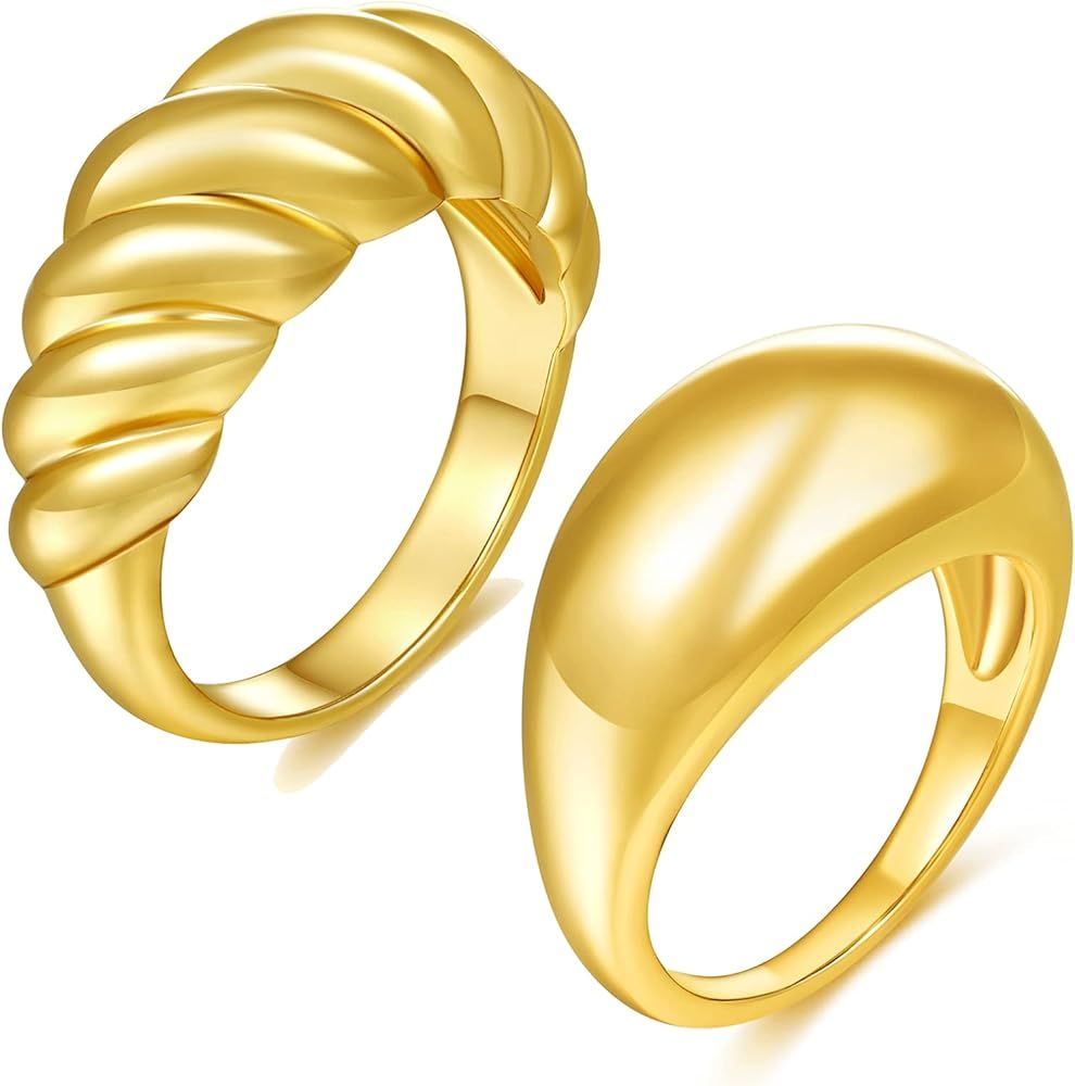 LKneckes Ladies Fashion Wedding Ring Gold Silver Thread Glossy Ring Set 18K Gold Plated Croissant... | Amazon (US)