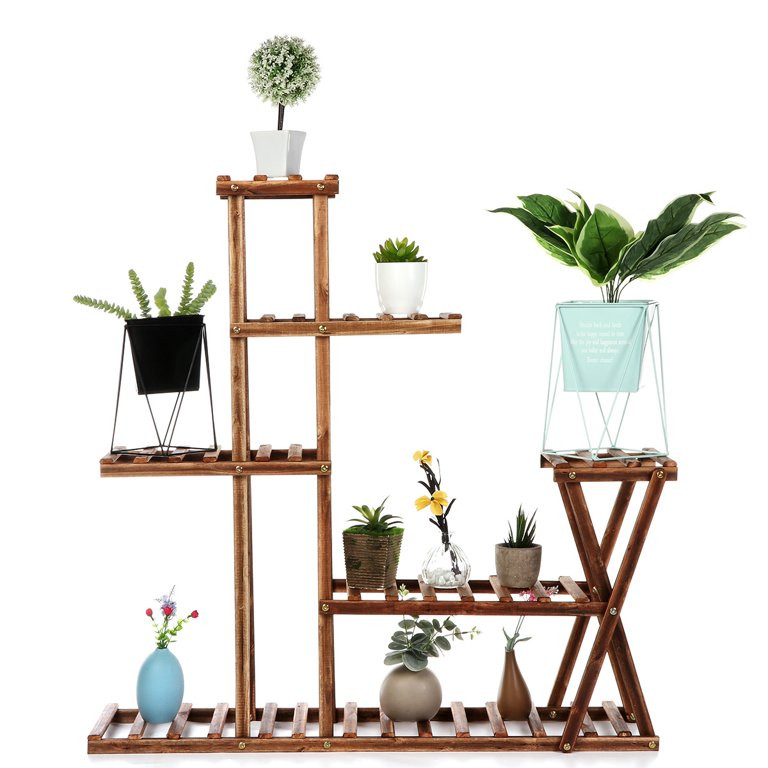 5-Tier 12 Pots Wooden Plant Flower Display Stand Wood Shelf Indoors & Outdoors Storage Rack Rack ... | Walmart (US)