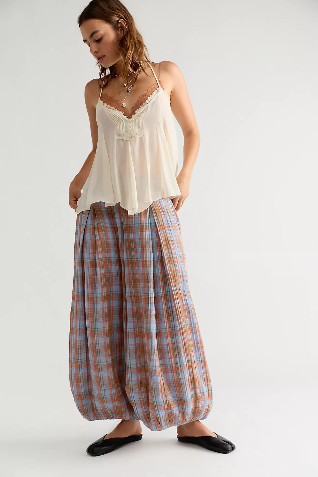 Moonflower Plaid Pull-On Balloon Pants | Free People (Global - UK&FR Excluded)