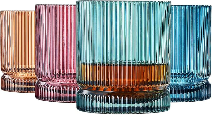 Khen Colored Glass Glasses | Set of 4 | Large Art Deco Glassware Muted Vintage Glasses for Wine, ... | Amazon (US)