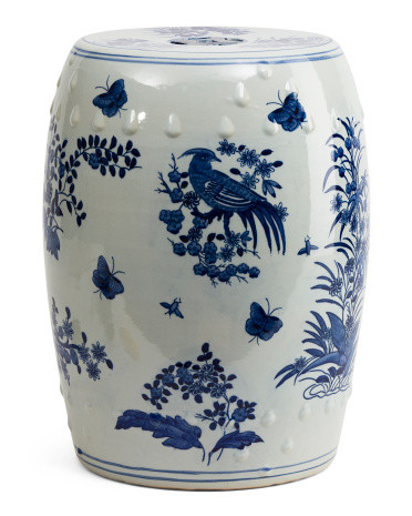 13X17 Porcelain Floral Birds Motif Stool Plantstand | TJ Maxx
