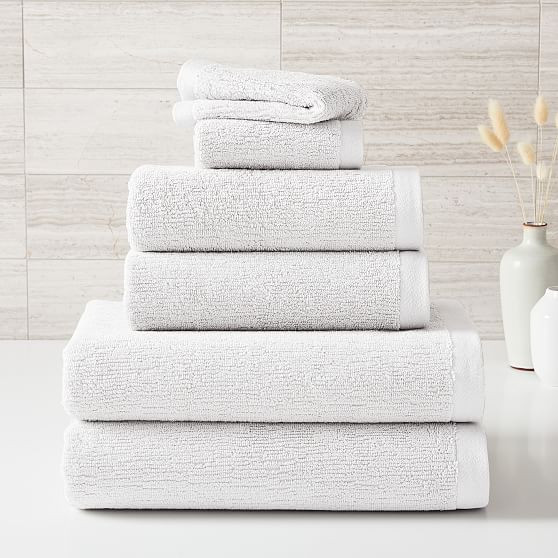 Organic Quick-Dry Textured Towel Set, White, Set of 6 | West Elm (US)