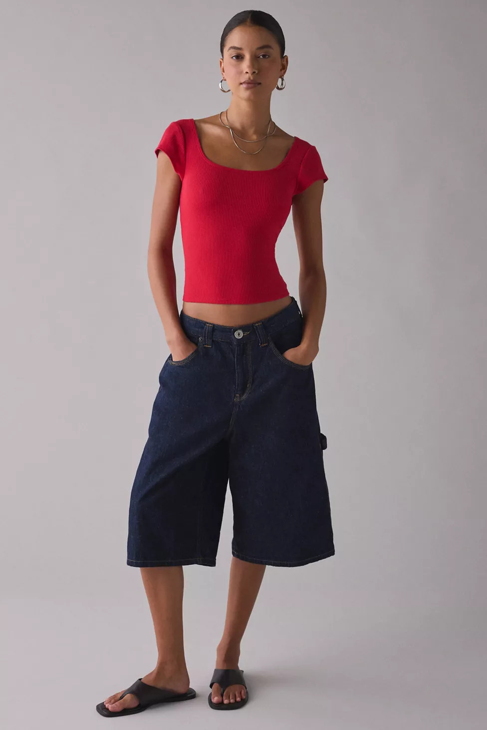 BDG Drew Cap Sleeve Square Neck Cropped Tee | Urban Outfitters (US and RoW)