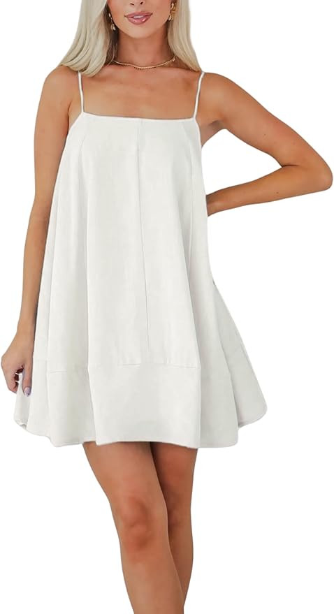 InterNos Women’s Summer Flowy Mini Dress Spaghetti Straps Dress A-Line Back Buttons Sundresses ... | Amazon (US)