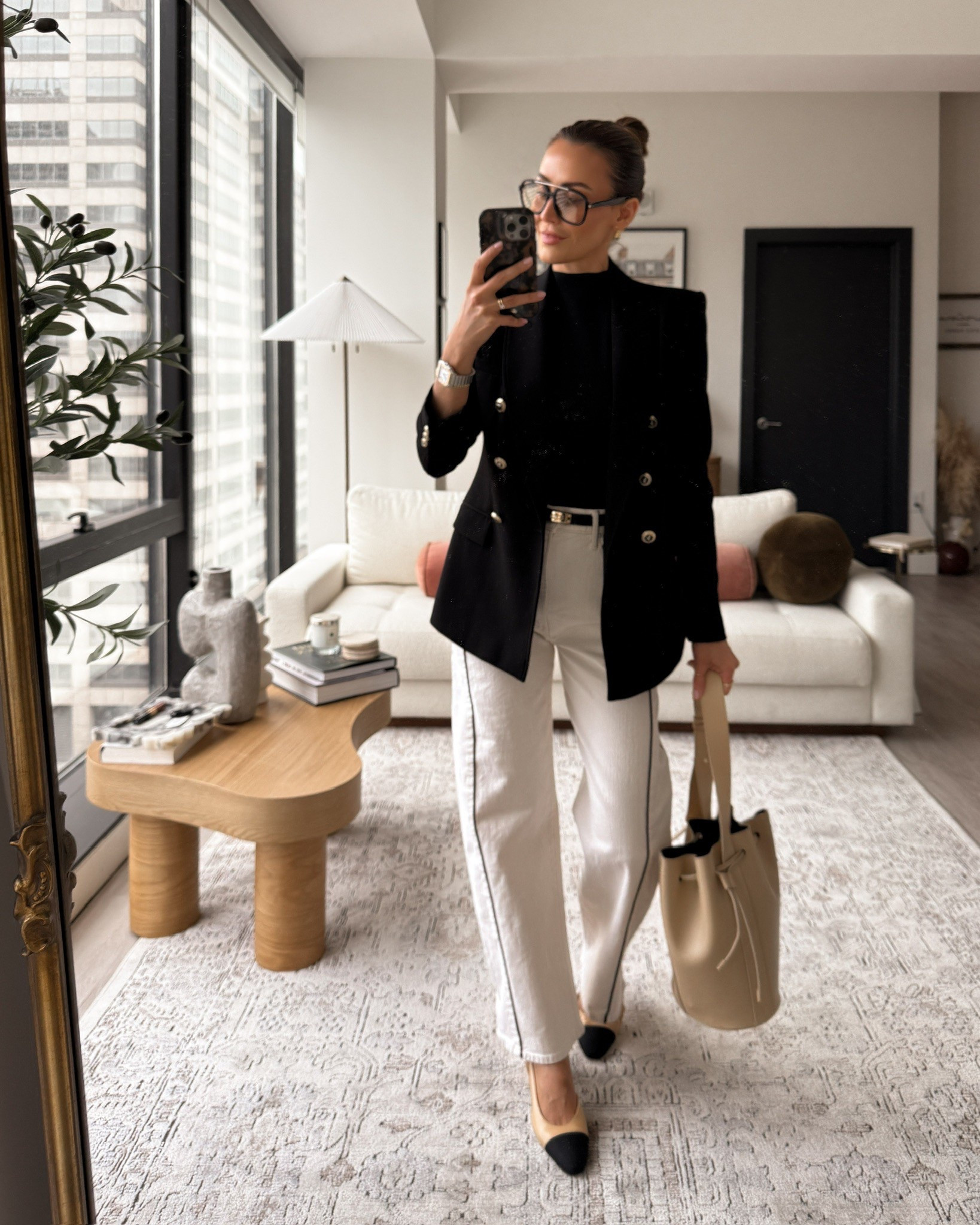 Today’s OOTD is giving polished and professional yet trendy and fun! I’m in love with these half pipe jeans. They have the cutest shape and the most charming twill detailing. The lighter color is perfect for all of your spring outfits and the length makes them easy to pair with a variety of shoes. They’re selling quickly so I’m linking them to a variety of retailers! Other standouts: This classic black Zara blazer, Chanel slingback heels (sharing some great dupes!), and this ivory bucket bag (found the perfect dupe for this as well.) You could wear this as a work outfit or to a happy hour after clocking some hours in the office! 🙌🏽 

#LTKStyleTip #LTKWorkwear #LTKFindsUnder100