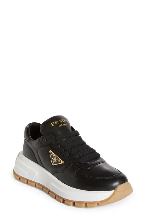 Prada Triangle Logo Lace-Up Sneaker in Black at Nordstrom, Size 6.5Us | Nordstrom