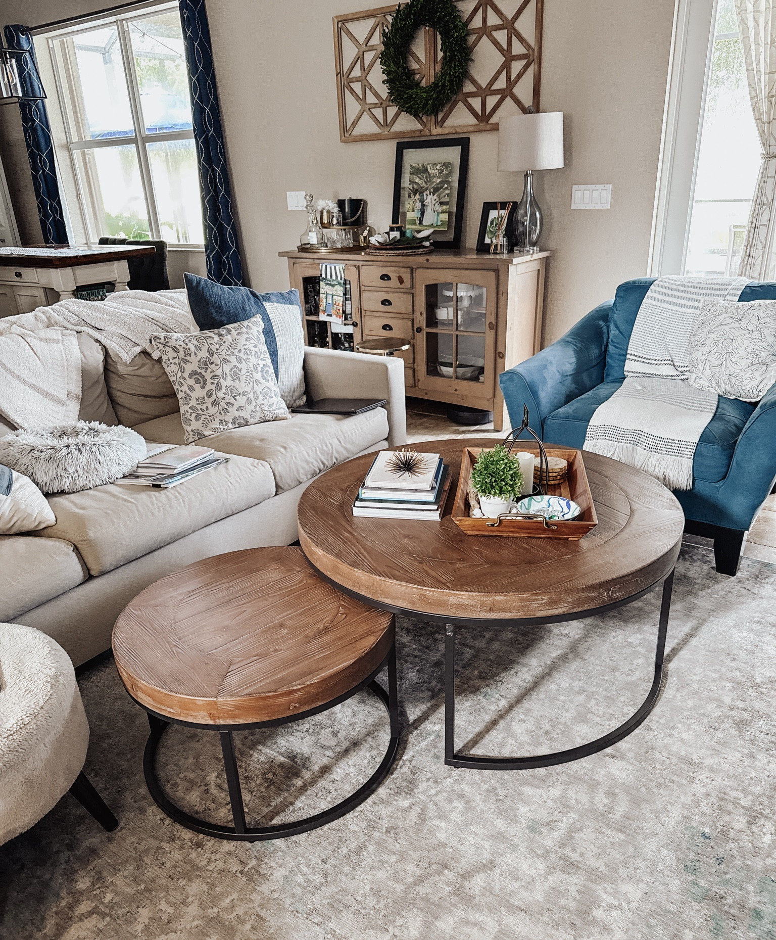 A cozy family room with new coffee tables! 

#LTKHome #LTKFamily #LTKStyleTip