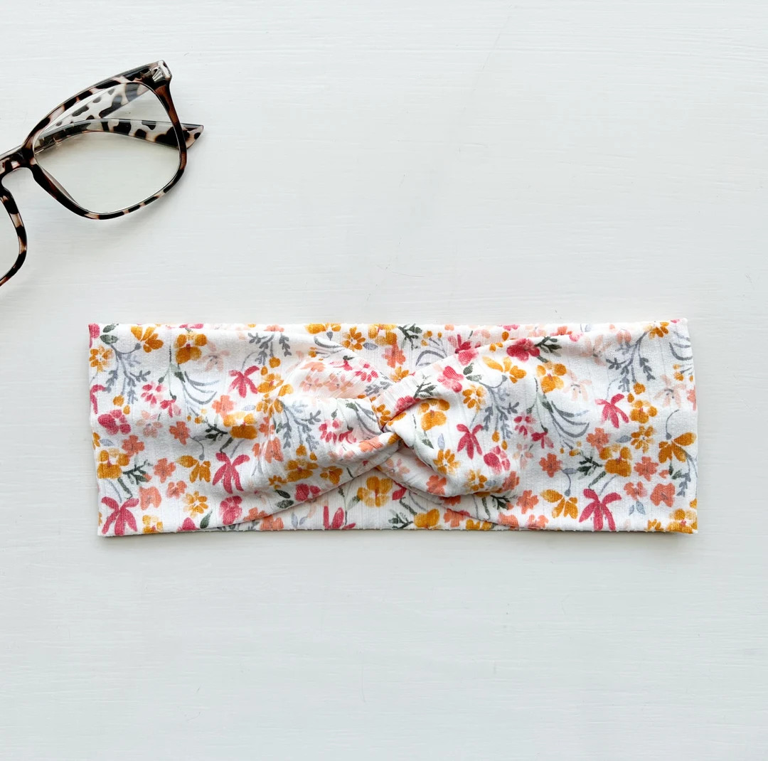 Spring Floral Ribbed Turban/twist Headband, Spring Flower Turban Rib Headband, Nurse Headband, Yo... | Etsy (US)