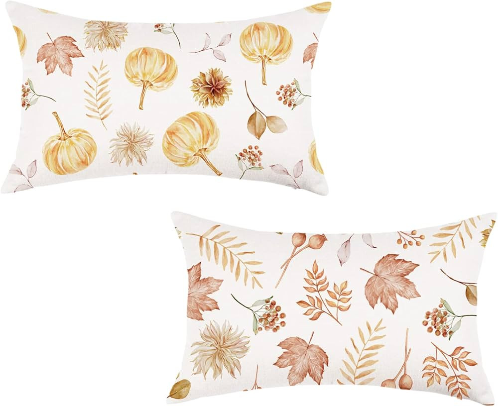 ONWAY Fall Pillow Covers 12x20 Inch Farmhouse Pumpkins Maple Leaves Decor Autumn Seasonal Thanksg... | Amazon (US)