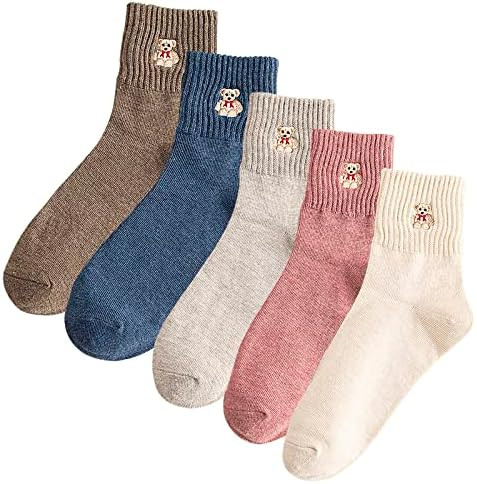 5 Pairs Women Socks Cute Cartoon Animal Ankle Embroidery Bear Casual for Women Socks | Amazon (US)