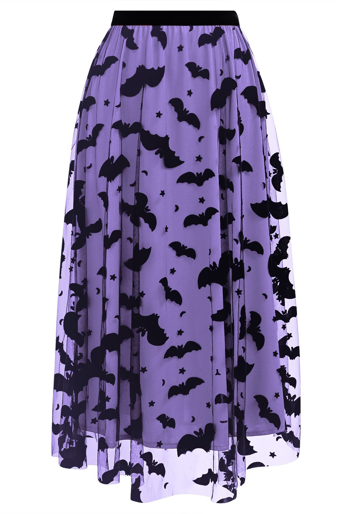 Velvet Bats Mesh Tulle Midi Skirt in Purple Halloween Costumes | Chicwish