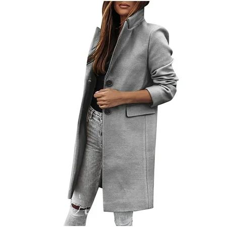 YWDJ Long Blazer Jackets for Women Plaid Autunm Winter Casual Tops Coat Long Sleeve Suit Collar Soli | Walmart (US)