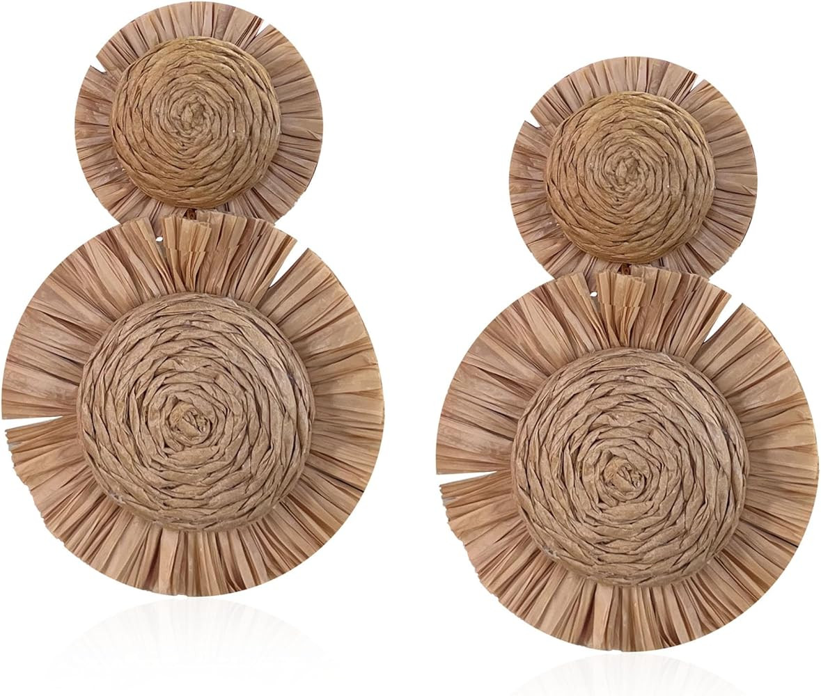 Rattan Stud Earrings for Women Handmade Lightweight Wicker Statement Straw Drop Dangle Earring | Amazon (US)