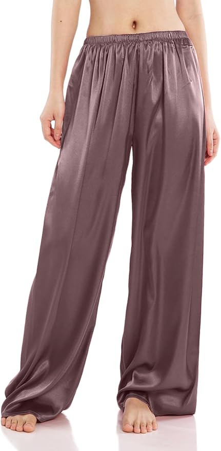 Wantschun Womens Wide Leg Pajama Pants Satin Silk Casual Loose Elastic Waist Lounge Pants Pj Bott... | Amazon (US)