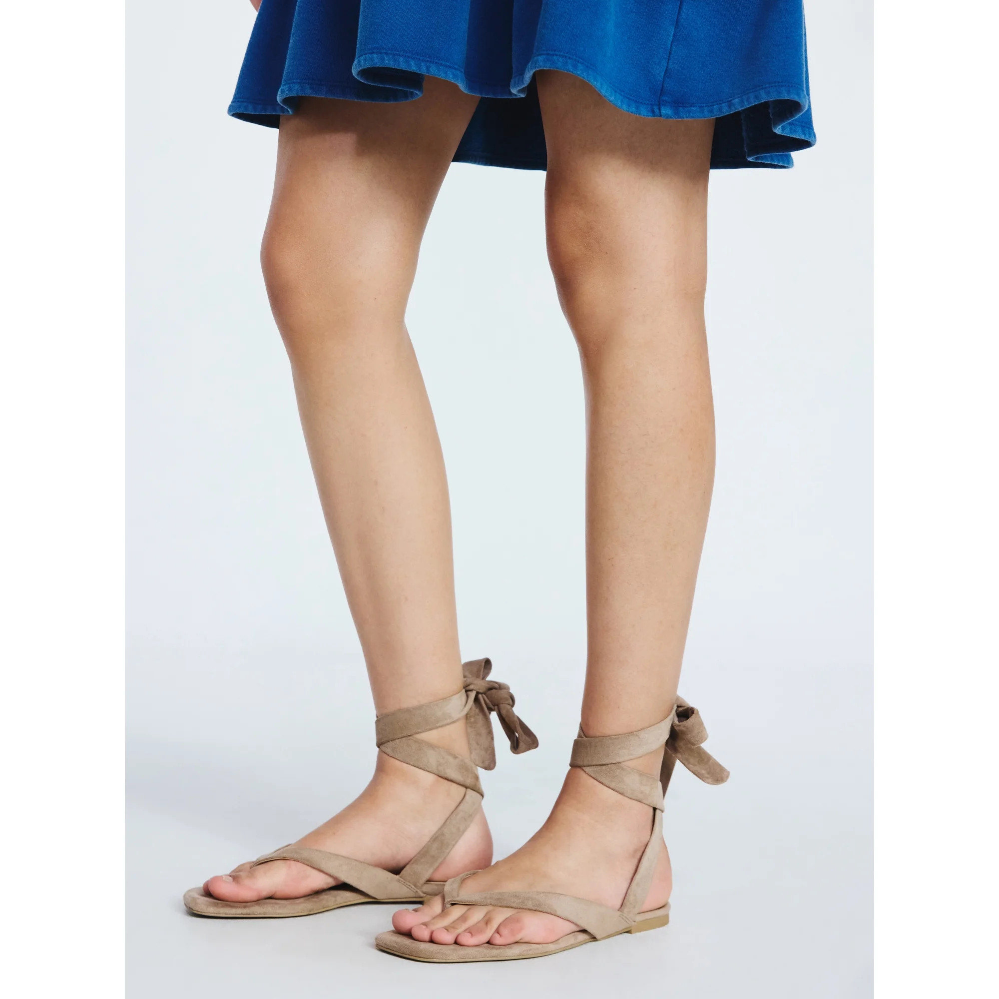 Scoop Women's Faux Suede Ankle Wrap Flat Sandals | Walmart (US)