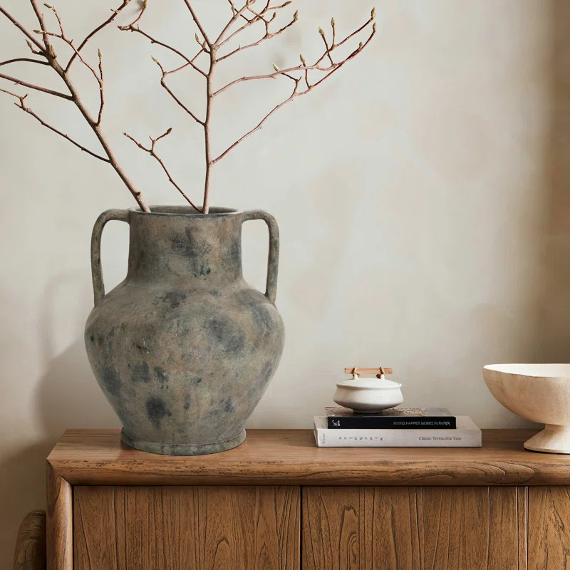 Williston Forge Rustic Mottled Brown Terracotta 12.1-Inch Tall Urn Vase with Handles & Reviews | ... | Wayfair North America