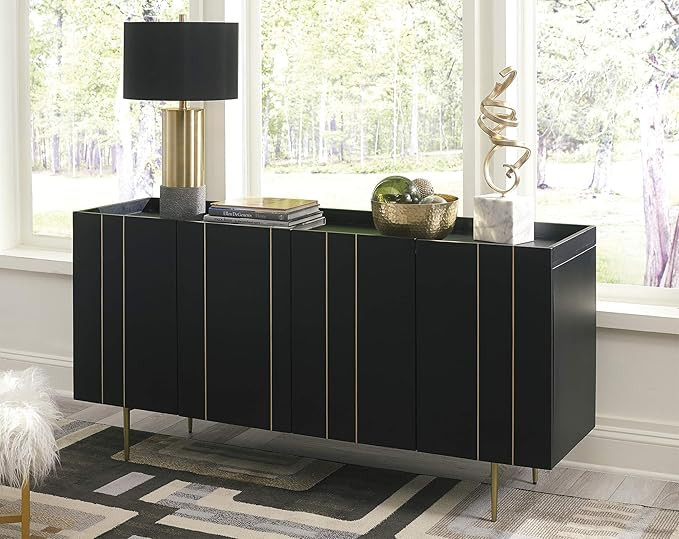Signature Design by Ashley Brentburn Contemporary Accent Cabinet or TV Stand, Black | Amazon (US)