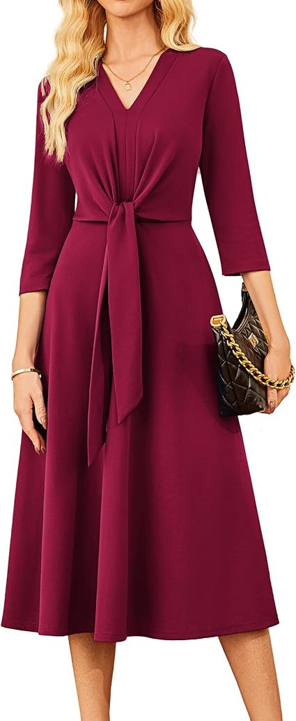 GRACE KARIN Work Dresses for Women 2025,Business Casual 3/4 Sleeve Midi Dress,Office A Line Dress... | Amazon (US)