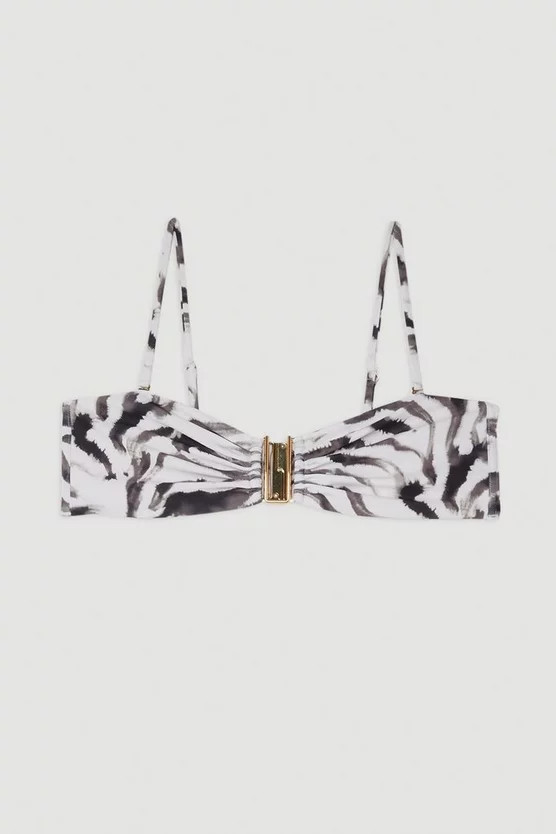 Tiger Print Trim Detail Detachable Strap Bikini Top | Karen Millen UK + IE + DE + NL