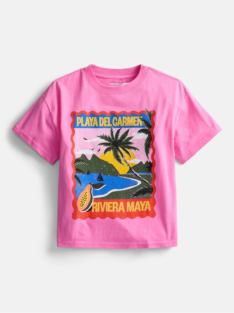Weekend Academy Girls Graphic Cotton Tee with Short Sleeves, Sizes 4-18 | Walmart (US)