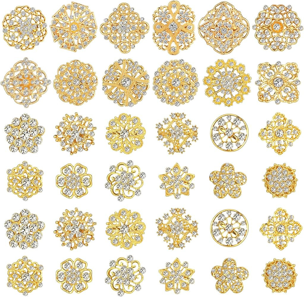 36 Pieces Clear Rhinestone Brooches for Crafts Crystal Flower Brooch Pins with Rhinestones Sliver... | Amazon (US)