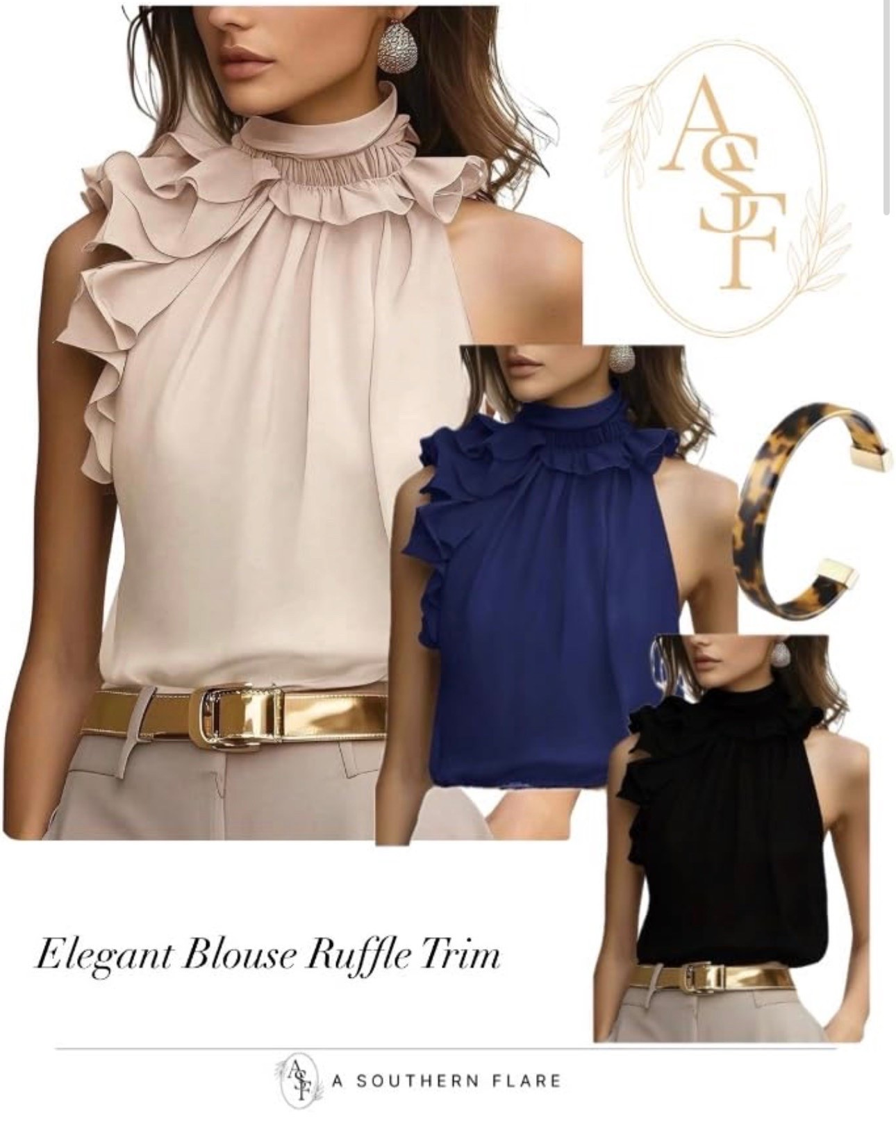 Just added some elegant ruffle blouses to my wardrobe! Perfect for a stylish day out.