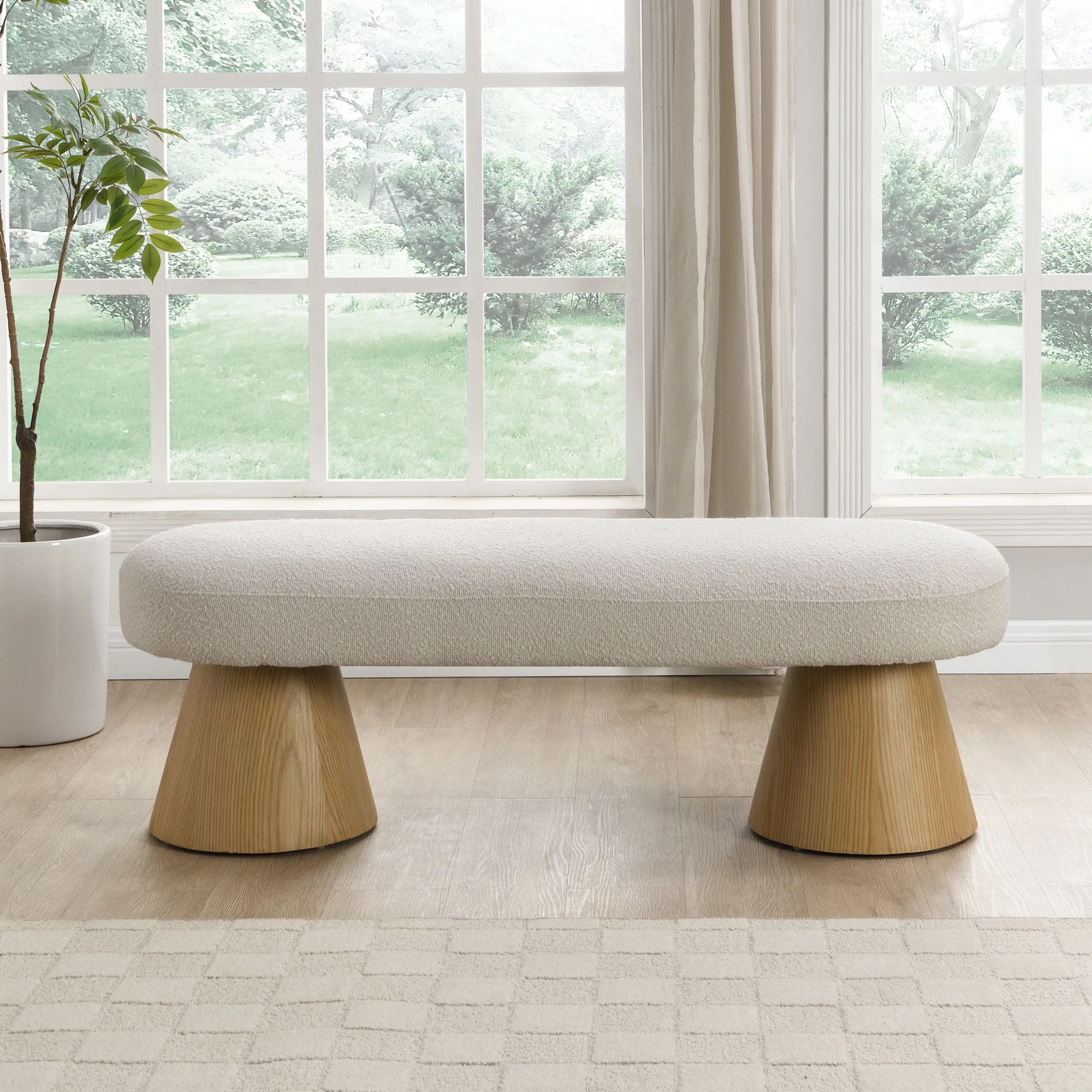 Christopher Knight Home Scandinavian 49" Entryway Bench, Boucle Upholstered Ottoman, Beige | Walmart (US)