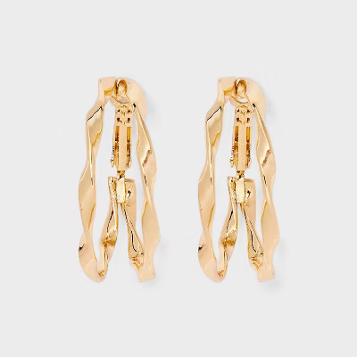 Two Row Wavy Hoop Earrings - Universal Thread™ Gold: Clip-In Clasp, Recycled Iron, 1.25" Length | Target