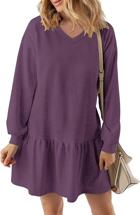 KISSMODA Womens Sweatshirt Dress Fall Long Sleeve Pullover Tops Patchwork Casual Mini Dresses | Amazon (US)