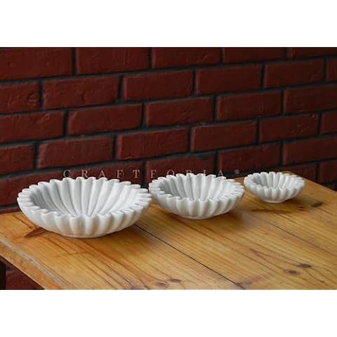 SWADESHI BLESSINGS HandCrafted Marble Ruffle Bowl/Antique Scallop Bowl/Fruit Bowl/Vintage Ring Di... | Amazon (US)