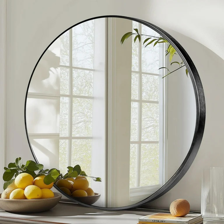 EDX 24" Wall Round Mirror with Crystal Clear Reflection, Convenient Hanging Hooks, and Premium Al... | Walmart (US)