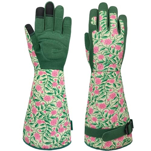 SAVJOB Gardening Gloves for Women, Leather Thorn Proof Garden Gloves with Touchscreen,Work Gloves,Gifts for Women,Green,Small | Amazon (US)