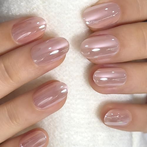 Curvlife Oval Press On Nails Short – Soft Gel Champagne Pearl Salon Quality False Nails with Glue, Long Lasting Daily Nail Tips for Women | Amazon (US)