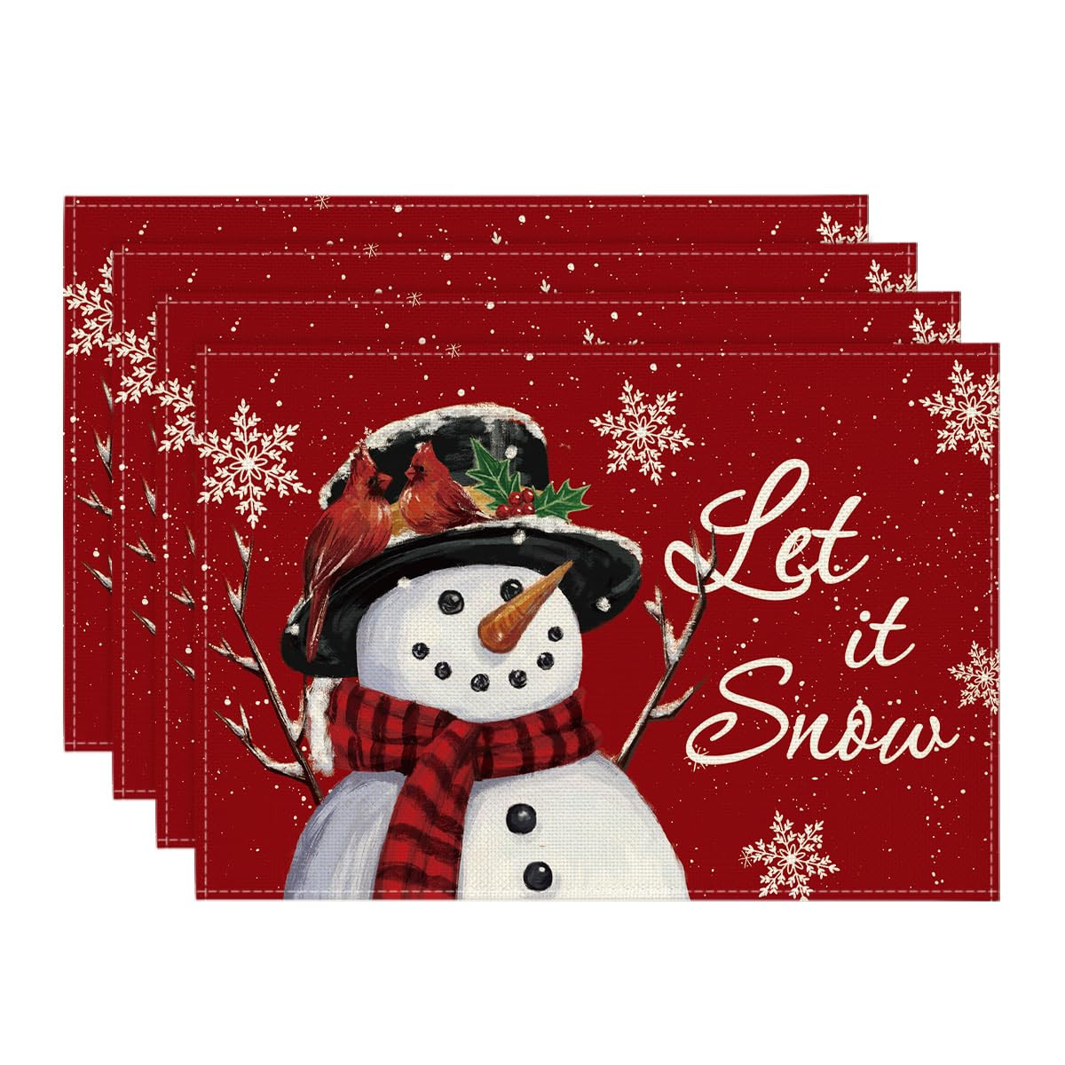 Artoid Mode Red Snowman Let It Snow Winter Placemats Set of 4, 12x18 Inch Seasonal Christmas Holi... | Amazon (US)