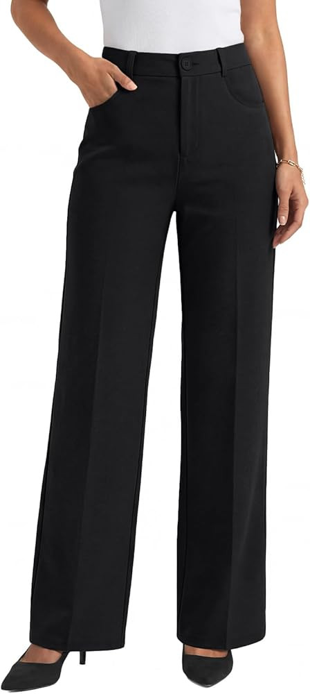 LILLUSORY Women Straight Leg Dress Pants High Waisted Business Casual Work Trousers with Pockets | Amazon (US)