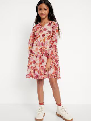 Printed Long-Sleeve Tie-Front Tiered Swing Dress for Girls | Old Navy (US)
