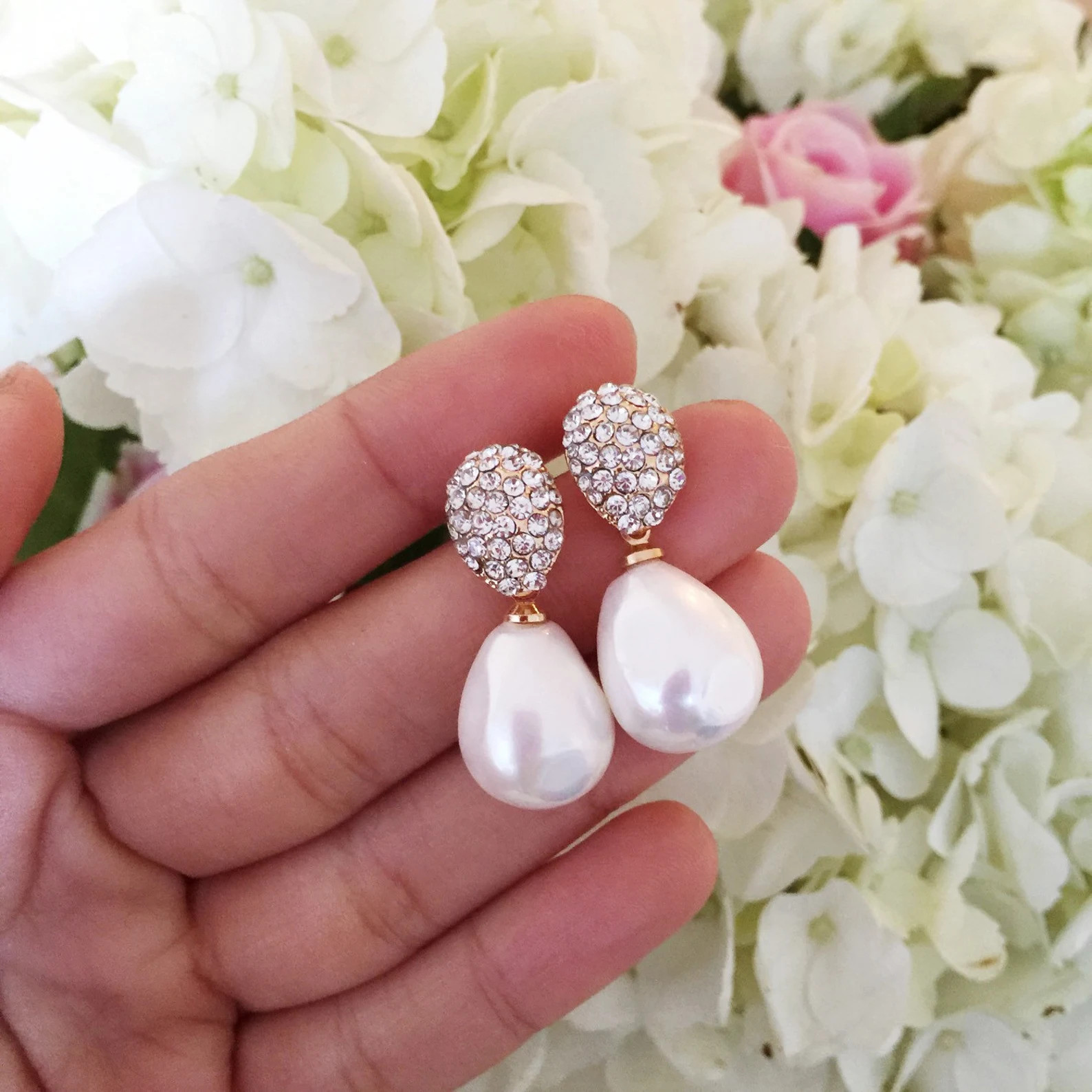 Gold Drop Pearl Earrings- fancy statement drops/ bridesmaid gifts/ bridesmaid earrings/ wedding e... | Etsy (US)