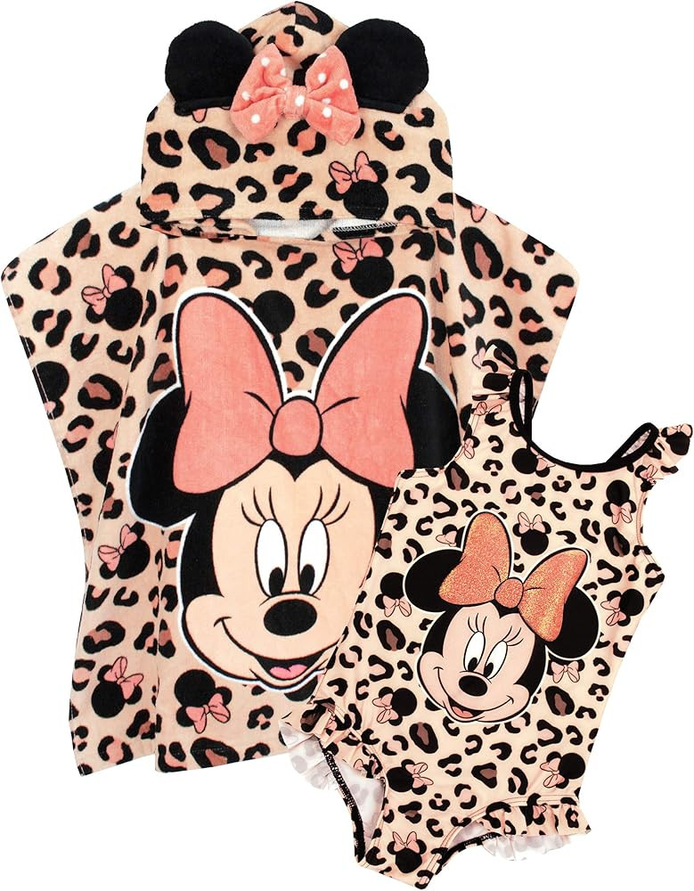Disney Minnie Mouse Girl's Swimsuit & Hooded Towel Poncho Set | Amazon (US)