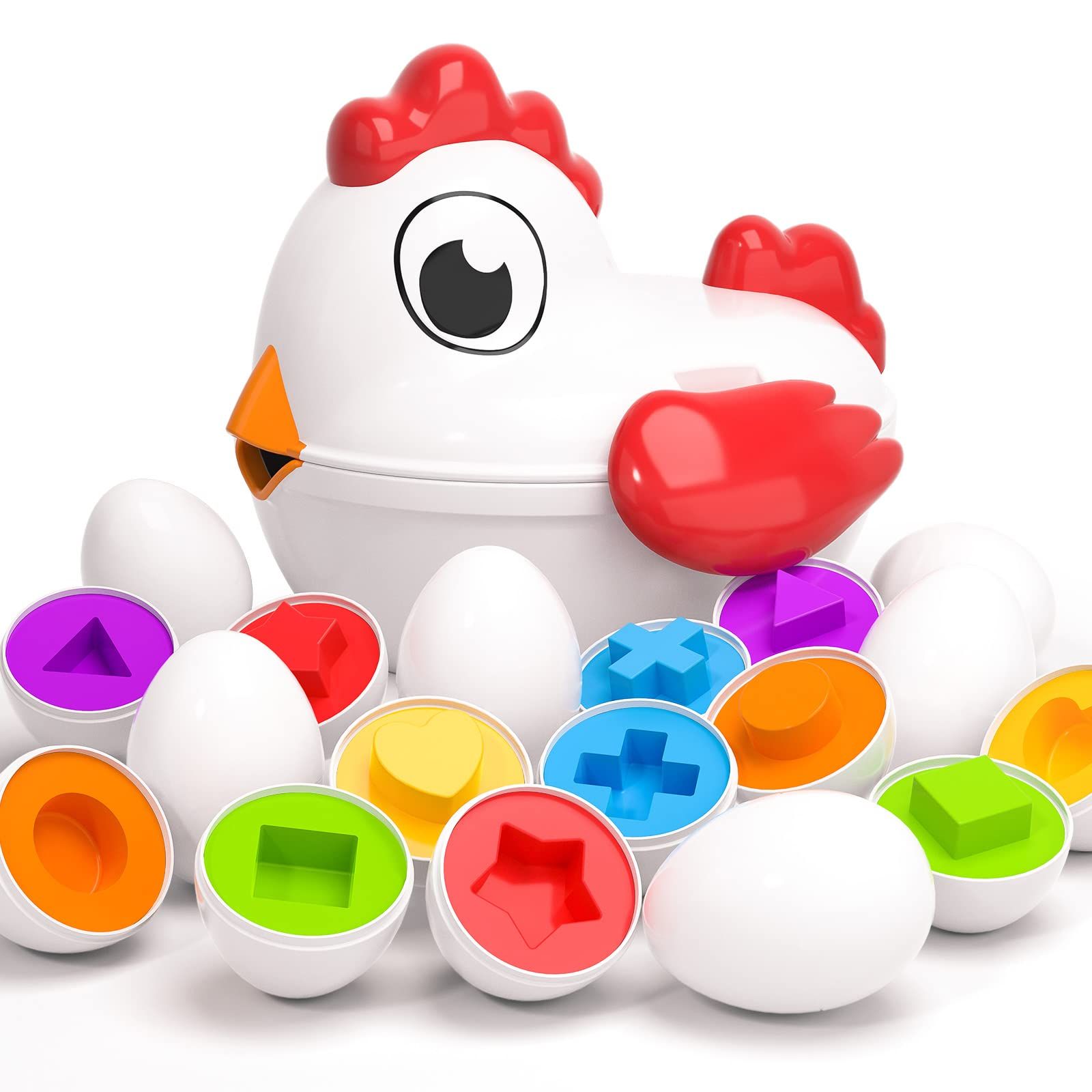 TEMI Toddler Chicken Easter Eggs Toys - Color Matching Game Shape Sorter with 6 Toy Eggs for Kids... | Amazon (US)