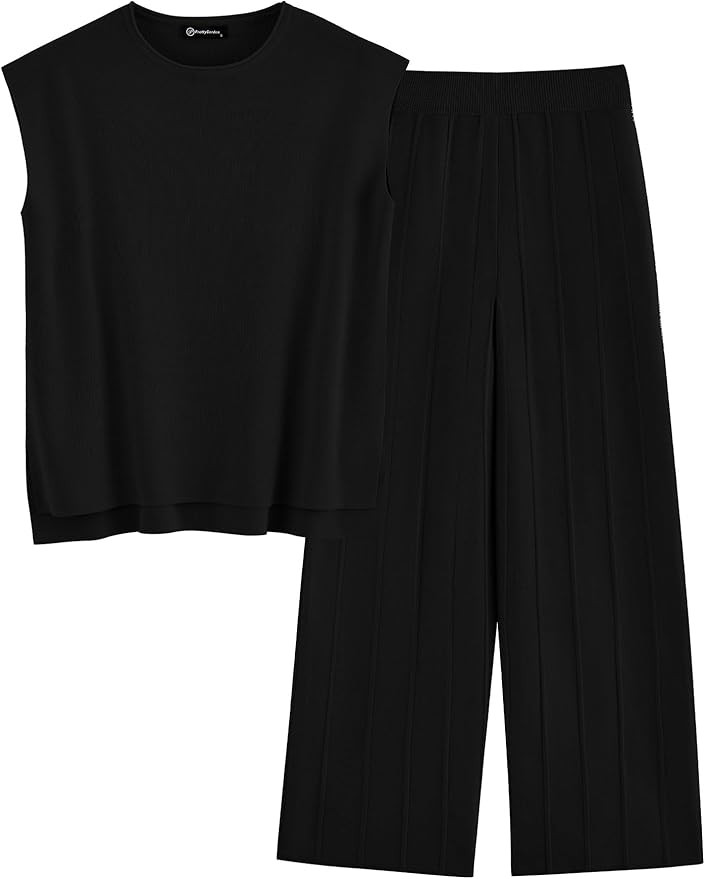 PRETTYGARDEN Women's 2 Piece Outfits Knit Loungewear High Low Pullover Tops and Wide Leg Pants Ca... | Amazon (US)