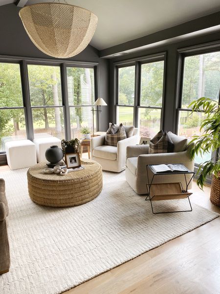 Pottery barn rug on major sale! Sunroom decor, sunroom inspo, moody paint, living room inspo, living room design ideas

#LTKstyletip #LTKhome #LTKsalealert
