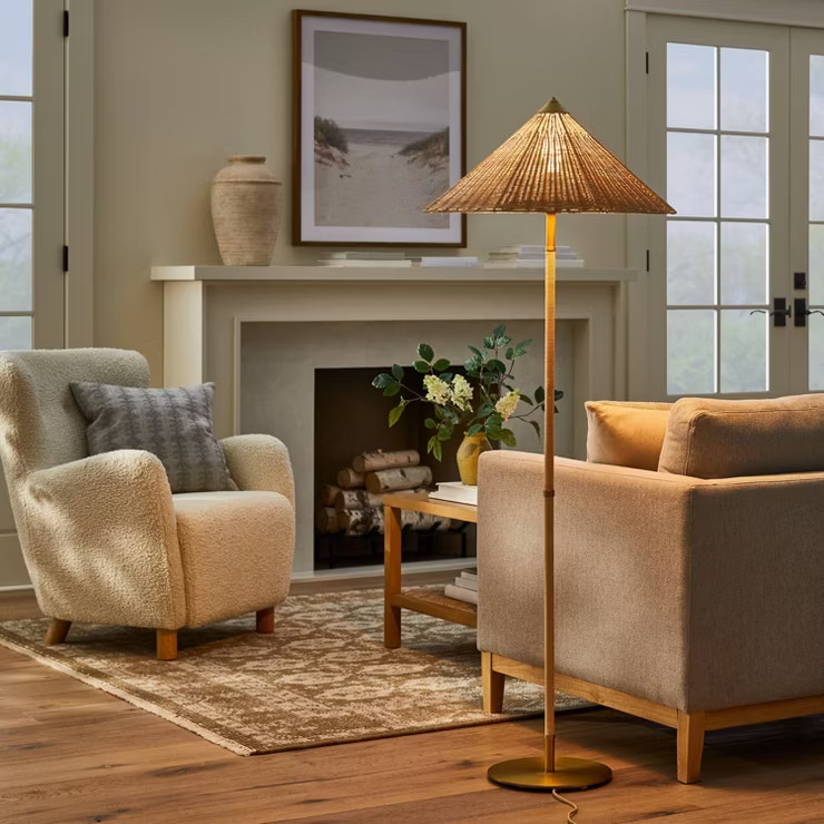 Floor Lamp with Tapered Rattan Shade Brown - Threshold™ designed with Studio McGee | Target